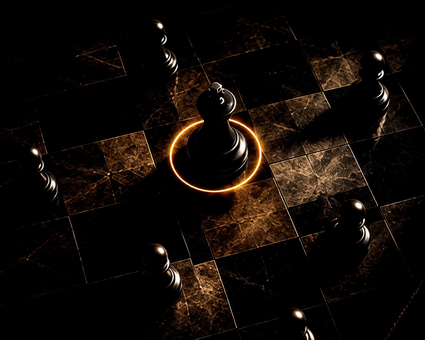 Chess piece highlighted by a golden ring on the board